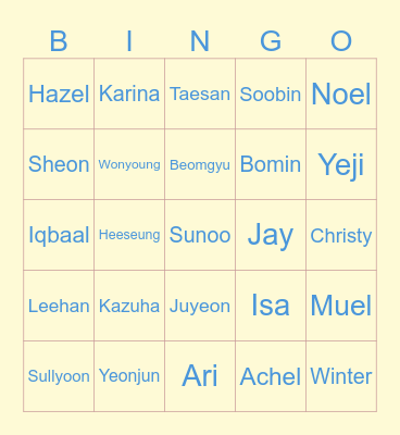 Punya Cunoo Bingo Card