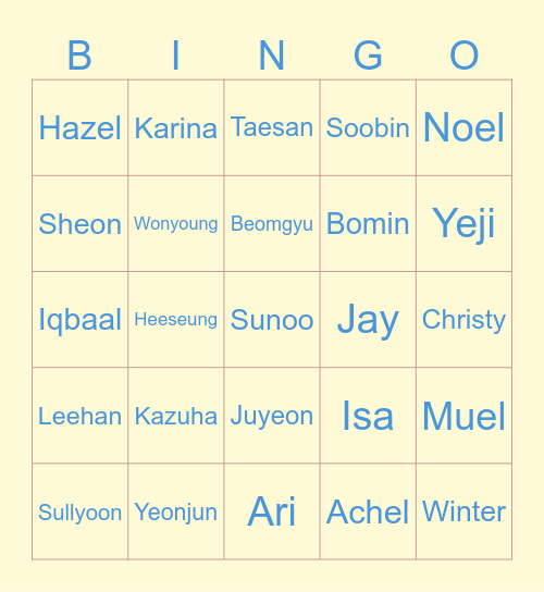 Punya Cunoo Bingo Card