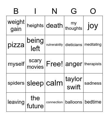 fears Bingo Card