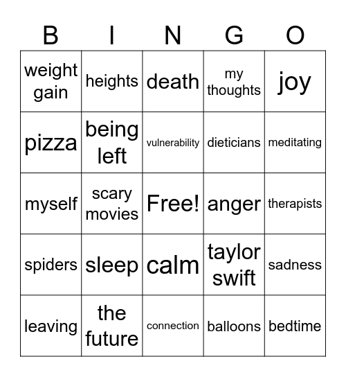 fears Bingo Card