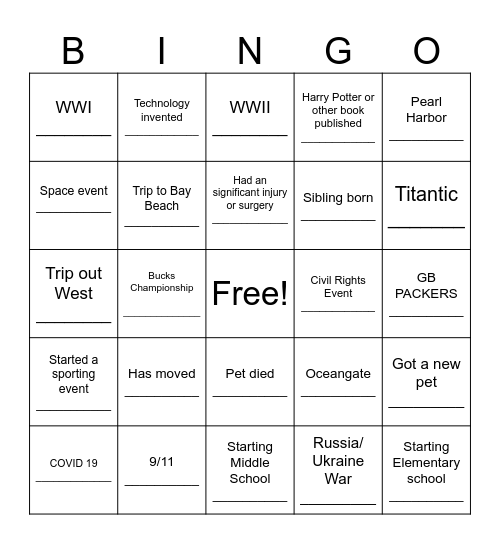 Untitled Bingo Card