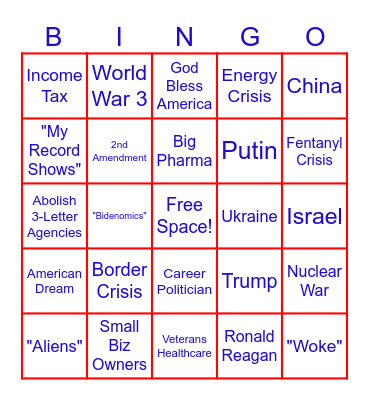 Republican Presidential Debate BINGO Card