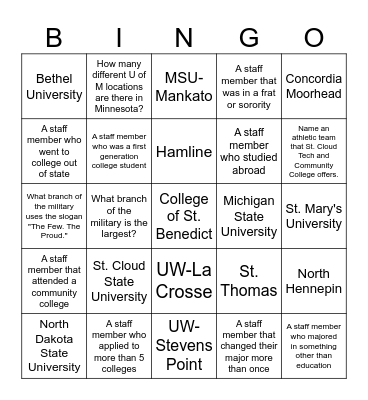College Knowledge Month Bingo Card