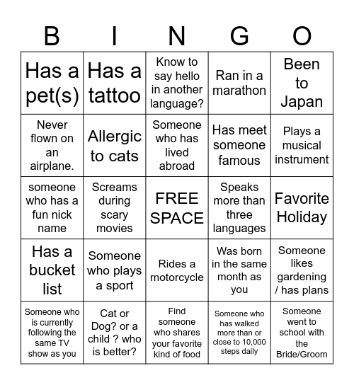 Ice Breaker Bingo Card