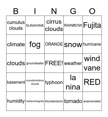 Weather Bingo Card