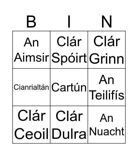 An Teilifís Bingo Card