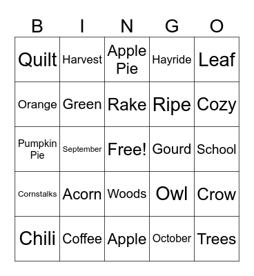 Fall Bingo Card