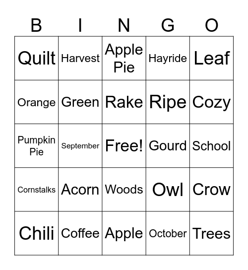 Fall Bingo Card