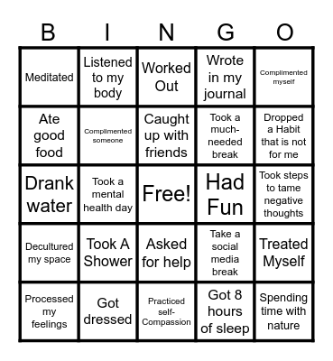 Self -Care Bingo Card