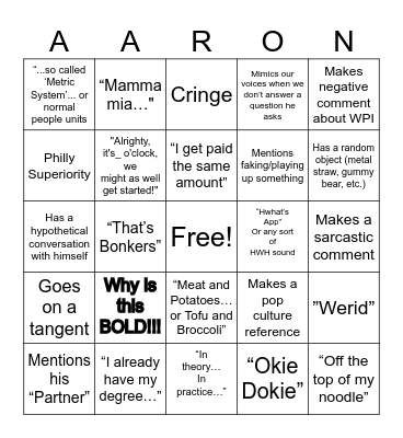 Sakulich Bingo Card