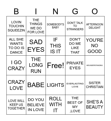#4- YACHT ROCK COVER ALL Bingo Card