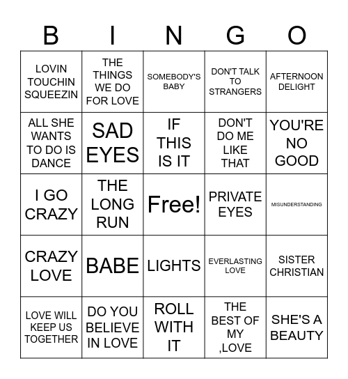 #4- YACHT ROCK COVER ALL Bingo Card