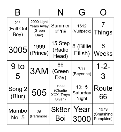 1, 2, 3 Bingo Card