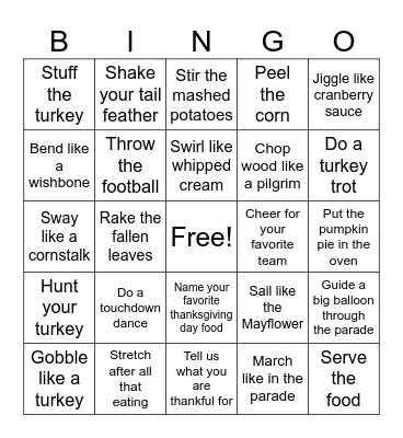 Thanksgiving Movement Bingo Card