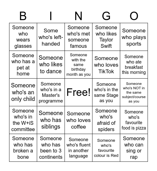 Human Bingo Card