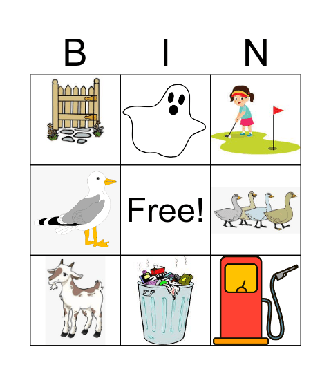 Initial G Bingo Card