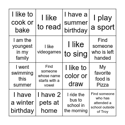 Get to know you Bingo! Bingo Card