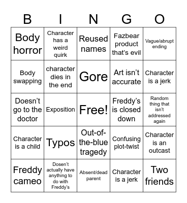 Fazbear Frights Bingo Card