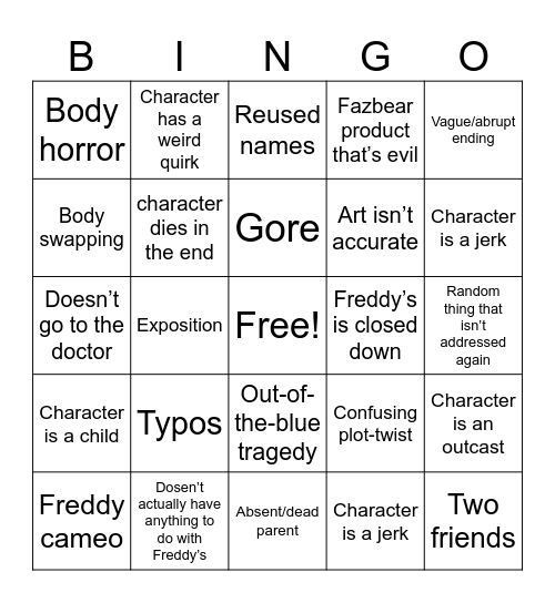 Fazbear Frights Bingo Card