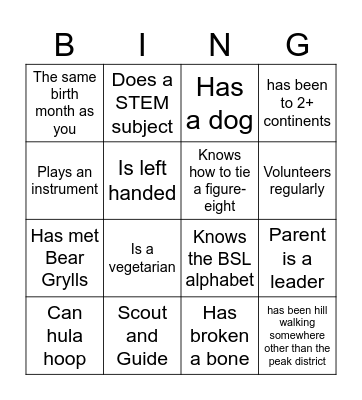 Get to Know you Bingo Card