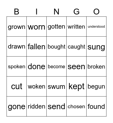 Irregular Verbs Bingo Card