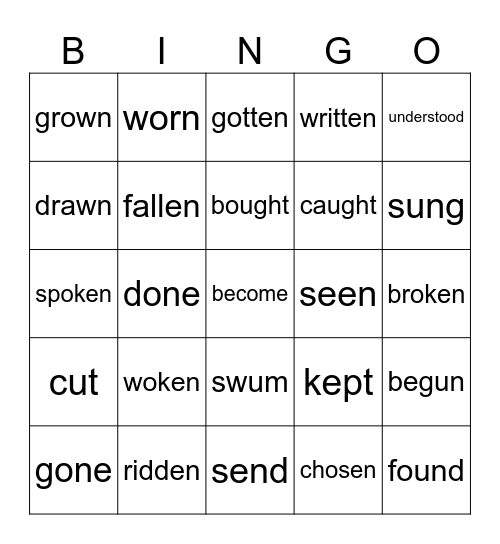 Irregular Verbs Bingo Card