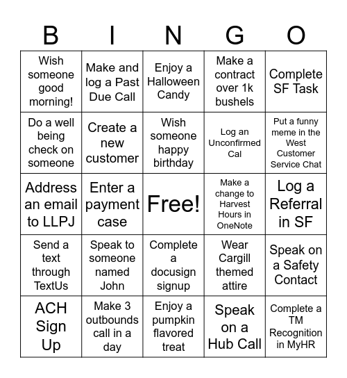 Customer Service Week Bingo Card