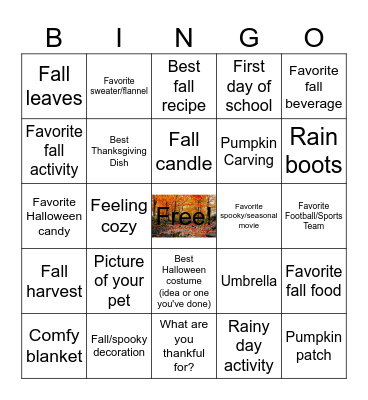 Fall Bingo your own or online pics Bingo Card