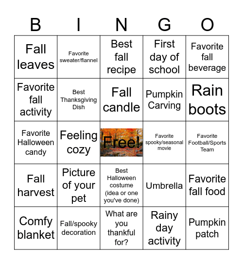 Fall Bingo your own or online pics Bingo Card