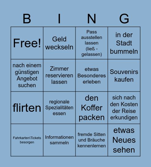 der schlimmste Reisepartner auf der Welt Bingo Card