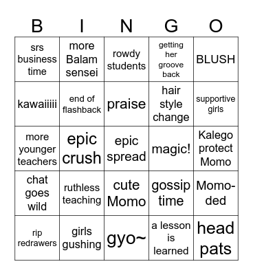 Momo's New Groove Bingo Card