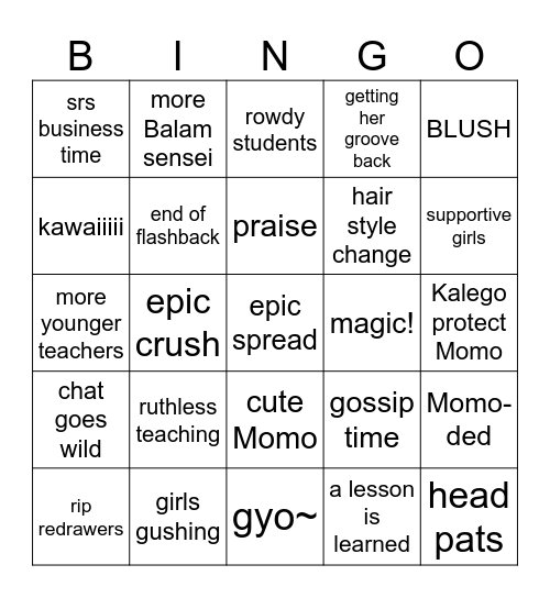 Momo's New Groove Bingo Card