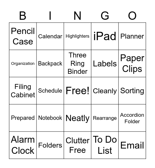 Organization Bingo Card