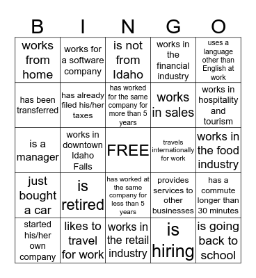 Find someone who . . . Bingo Card