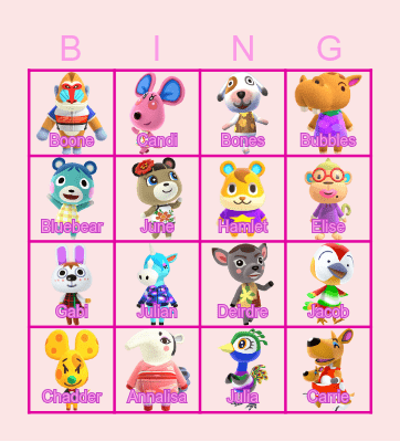 Animal Crossing Villagers deel 1 Bingo Card