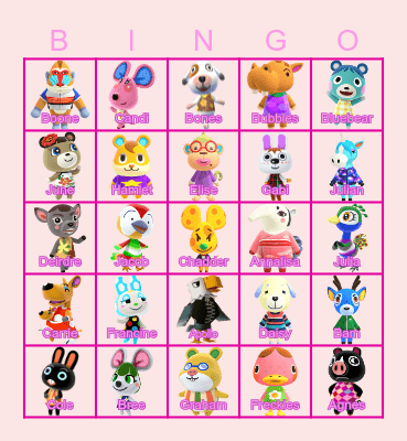 Animal Crossing Villagers deel 1 Bingo Card