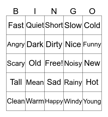 Adjectives! Bingo Card
