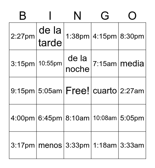 ¿Qué hora es? Bingo Card