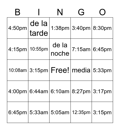 ¿Qué hora es? Bingo Card