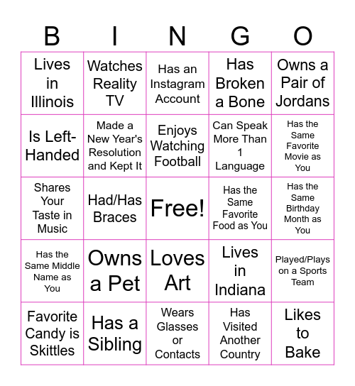 Things in Common BINGO Card