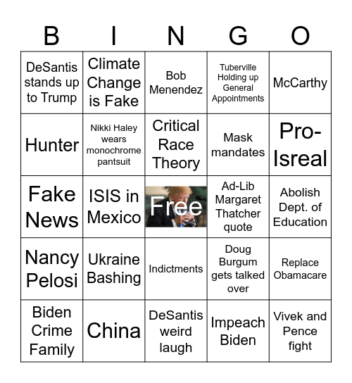 2nd Republican Presidential Debate Bingo Card