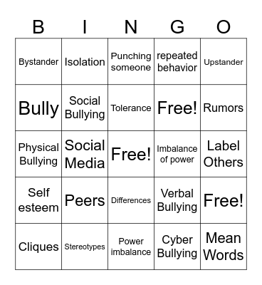 Bully Bingo Card