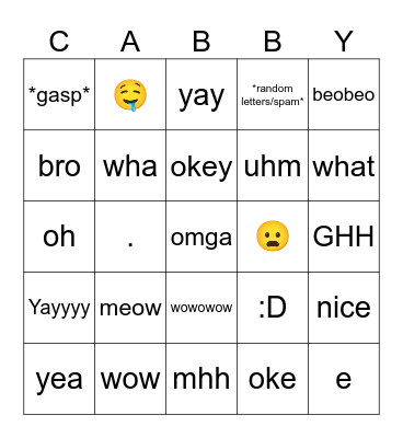 Cabby bingo Card