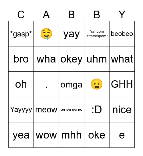 Cabby bingo Card