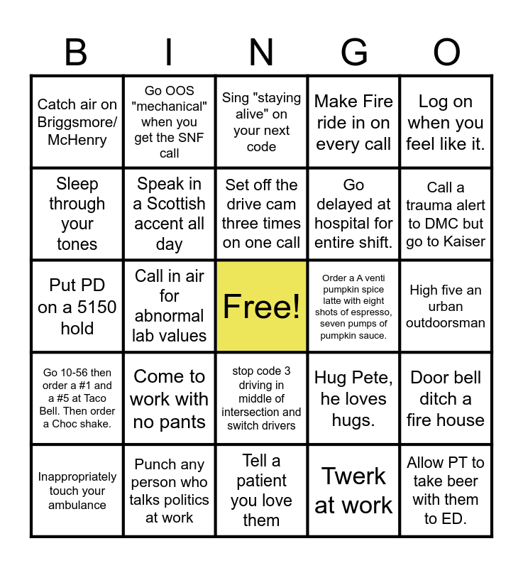 Unfiltered EMS BINGO Card