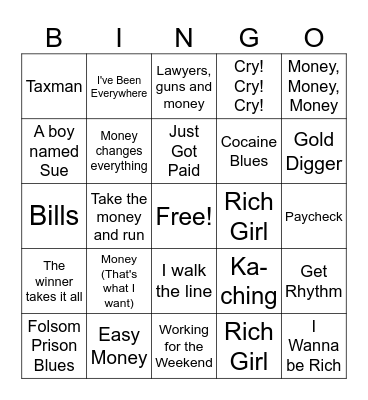 Ca$h Money Bingo Card