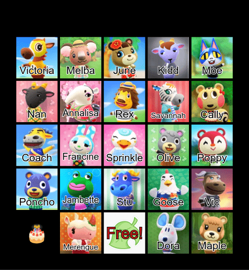 Animal Crossing Bingo Card