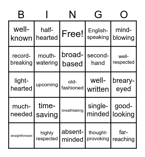 Compound adjectives Bingo Card