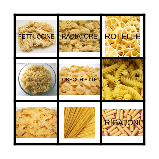 PASTA Bingo Card