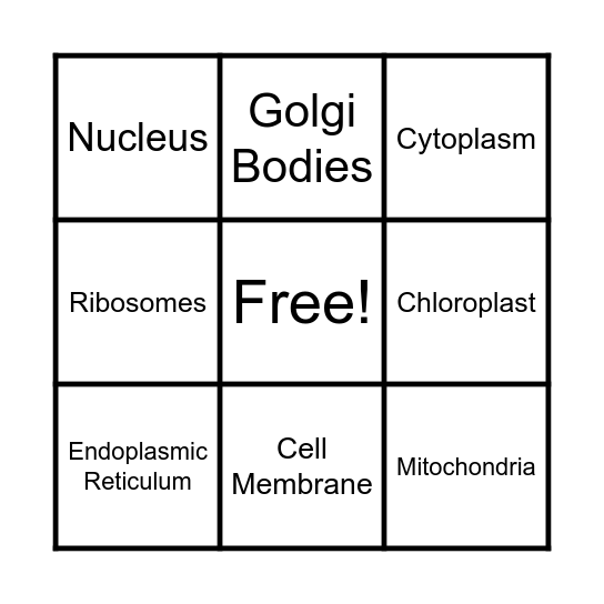 Plant Cell Bingo Card